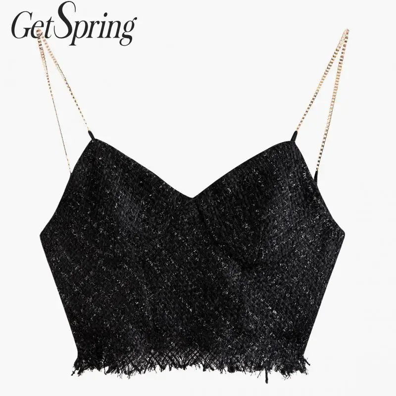 Женский укороченный топ Getspring Черный винтажный с v образным вырезом 2019|Топы| |