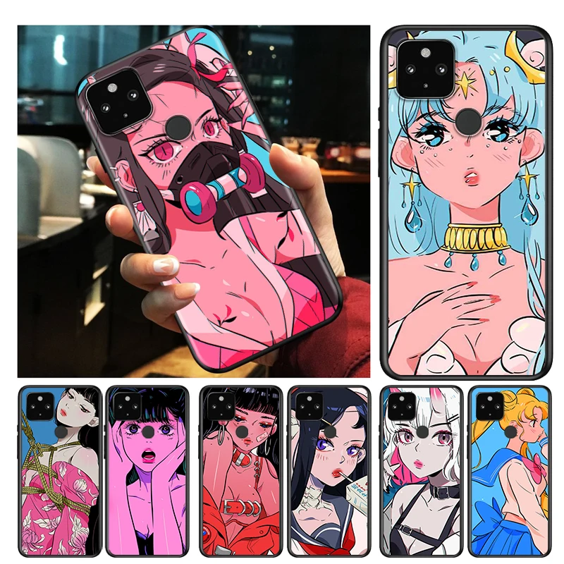

Anime Aesthetic Girl Shockproof Cover for Google Pixel 5 4 5A 4A XL 5G Black Phone Case Shell Soft Fundas Coque Capa