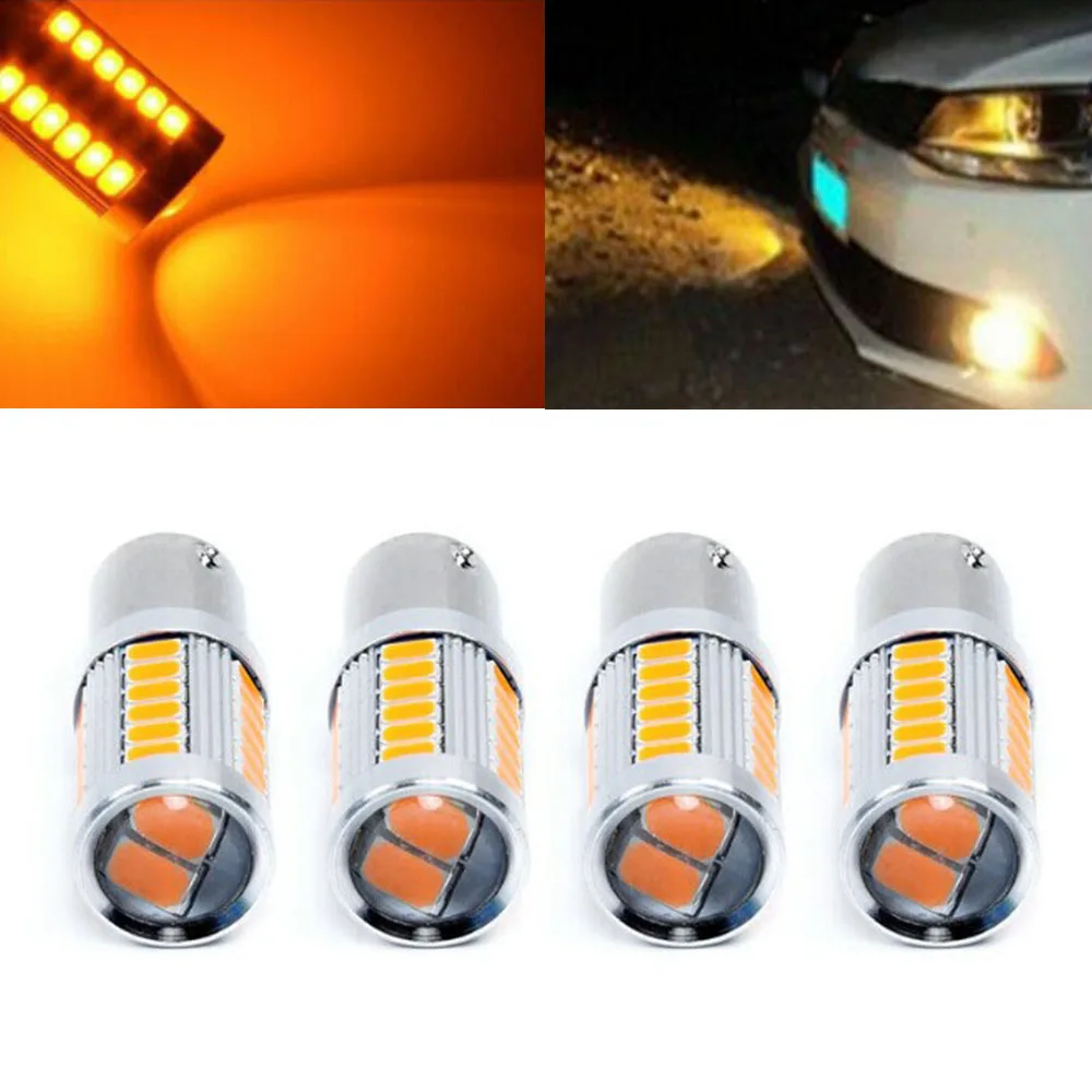 4x Янтарный BAU15S PY21W 1156PY светодиодный 33SMD автомобиля задних фонарей, фонарей указателей повтора и тормоз заднего хода сигнальный светильник