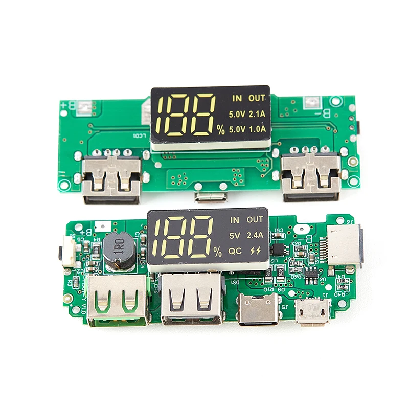 

Плата зарядного устройства для литиевого аккумулятора со светодиодной подсветкой, двойной USB, 5 В, 2,4 А, Micro/USB Type-C, мощность мобильного телефо...