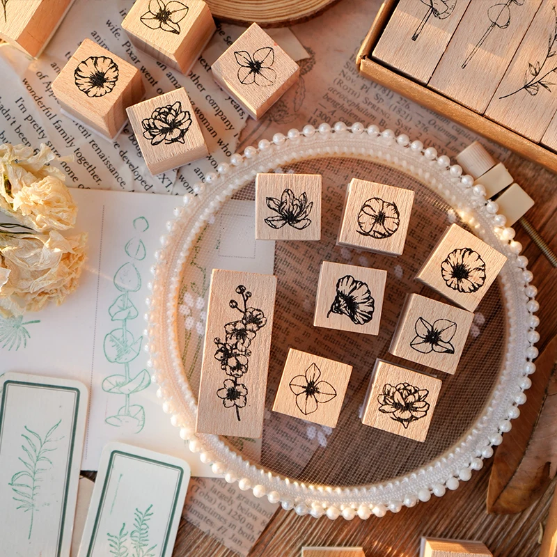 1 Набор Винтажный штамп в виде листьев цветов ветвей для рукоделия скрапбукинга