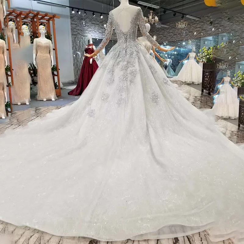 Вечерние платья LS701645 серого цвета с длинным рукавом и круглым вырезом платье для