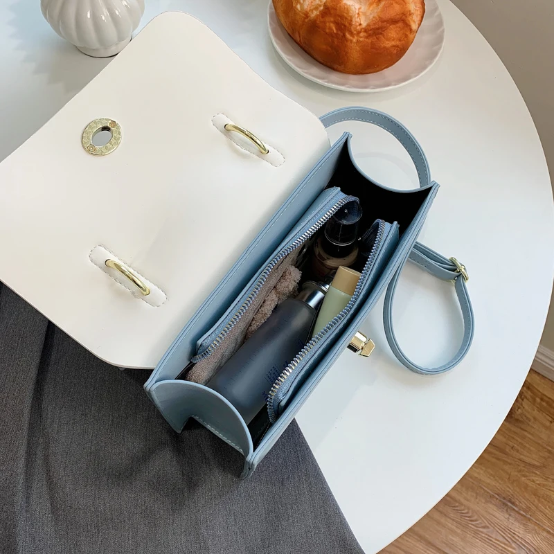 

Women Contrast Color Pu Leather Flap Handbag Vintage Quality Square Crossbody Bags Ladies Wild Casual Designer Shoulder Bags Sac