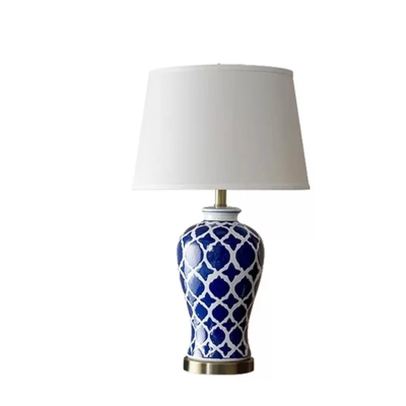 led e27 Chinese Iron Fabric Ceramic Blue White LED Lamp.LED Light.Table Lamp.Desk Desk Lamp For Bedroom Foyer | Лампы и освещение