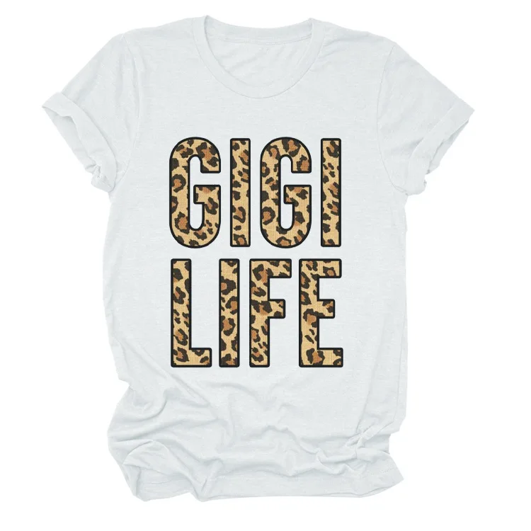 

Women Casual Crew Neck Short Sleeve Tops 2021 Summer Funny Leopard Gigi Life Print Basic Pullover T-shirt Oversize T-Shirt Tees