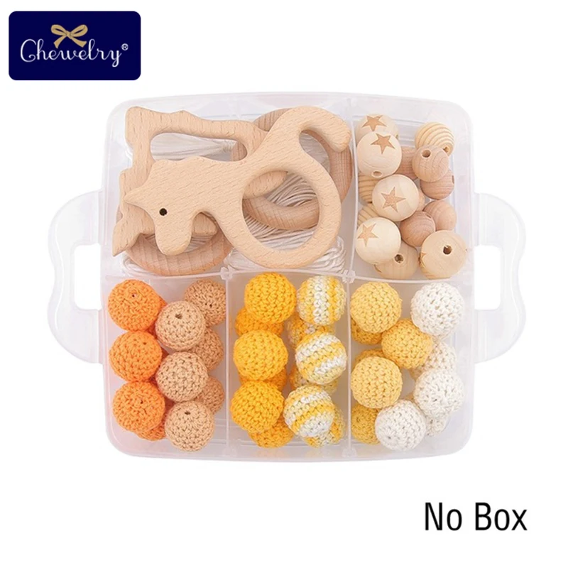 Orange Crochet Set-1 1 набор, детский деревянный прорезыватель, бук, соска, цепь, подвеска, вязание крючком, бисер, сделай сам, браслеты для кормления, деревянное кольцо, BPA бесплатно, детские игрушки для прорезывания зубов - Цвет: Orange Crochet Set-1