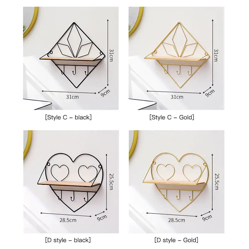 

Metal Storage Shelf Wall Mounted Storage Rack Creative Iron Geometry Shape Wall Hanging Shelves For Living Room Bedroom Decor