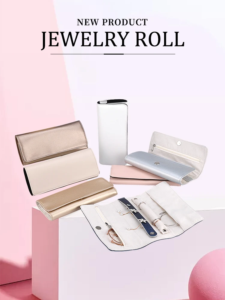 Jewelry Roll Velvet Travel Leather Jewellery Ring Case Organizer Up Pouch