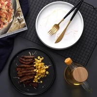 nordic plate creative western steak plate household ceramic dessert fruit tableware flat round marble full cutlery plate