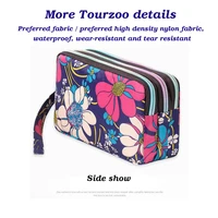 tourzoo women small wallet phone bag card case key case coin purse fabric printing three zippers portable make up bag