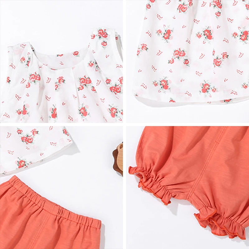 

Girls Summer Set 2021 New Summer Flowers Print Vest And Shorts 2pcs Outfits Korean Fashion Children Sleeveless Holiday Suits