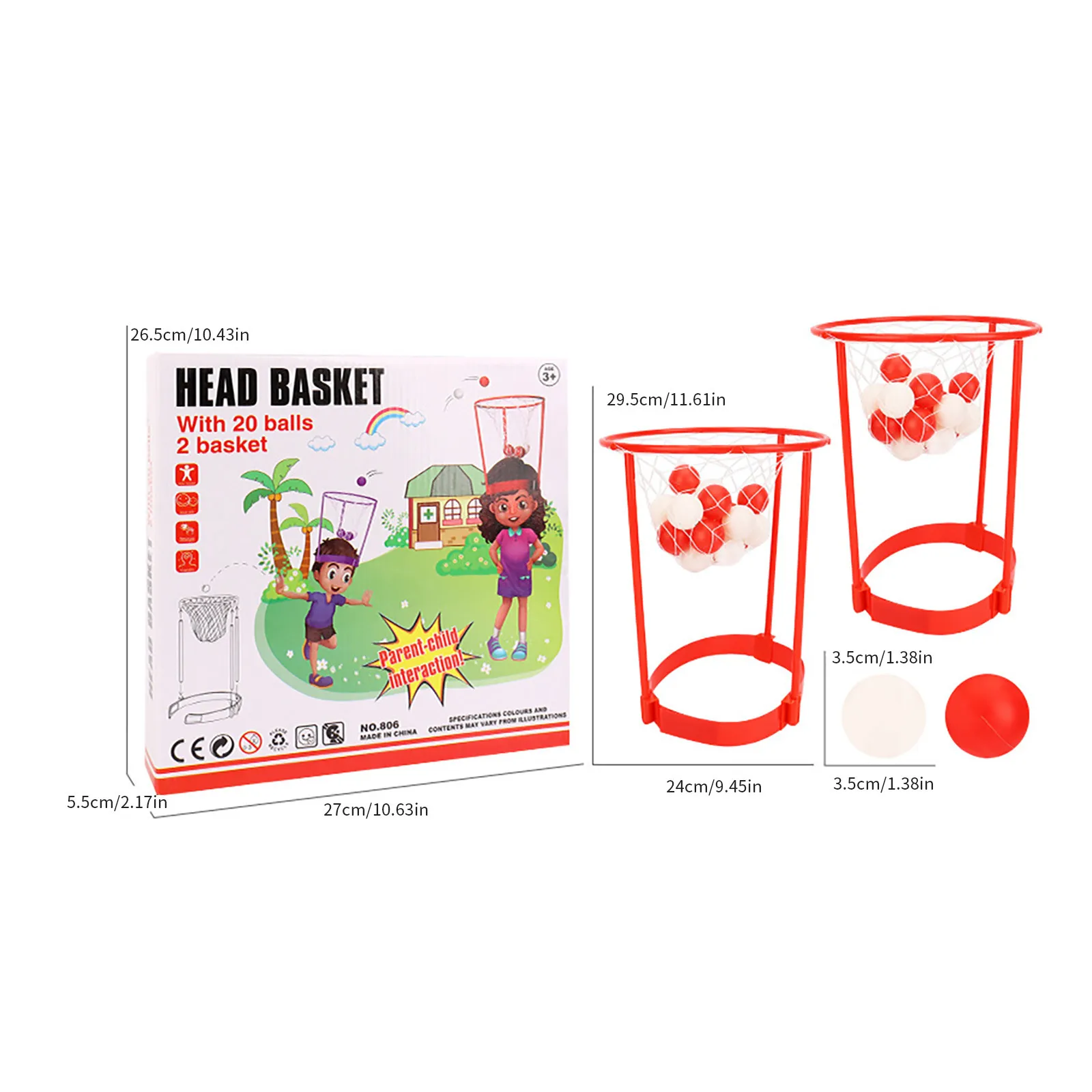 Баскетбольная игрушка-обруч на голову регулируемая корзина с сетчатым мячом для