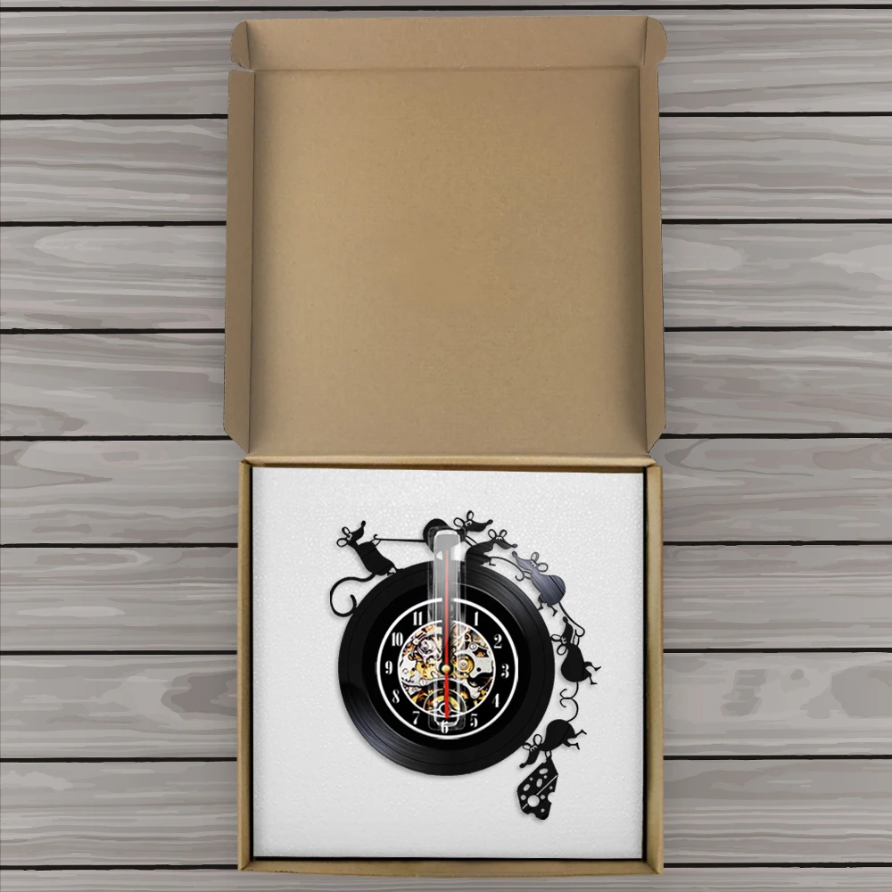 Часы настенные виниловые декоративные с рисунком мыши и сыра|Настенные часы| |