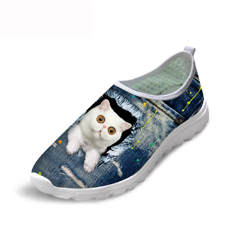 Женские повседневные сетчатые кроссовки HYCOOL с принтом кошек без шнуровки