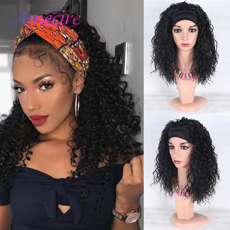 

Headband Wigs For Black Women Synthetic Kinky Curly Wigs Short Afro Curly Wave Wig Natural Black Easy To Wear