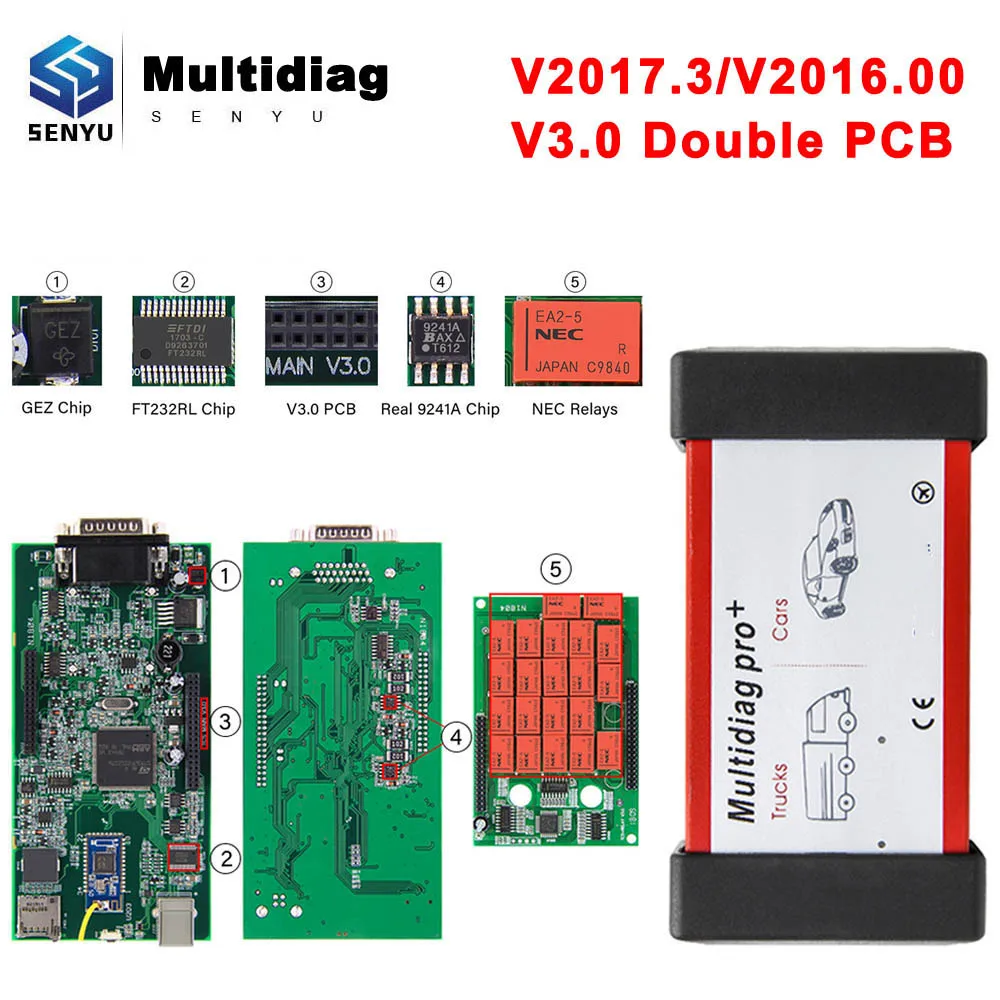 Multidiag Pro + V3.0 PCB NEC Relays 2017.3 Free Keygen BT-4.2 Scanner OBD 2 OBD2 Car Diagnostic Auto Tool Code Reader | Автомобили и
