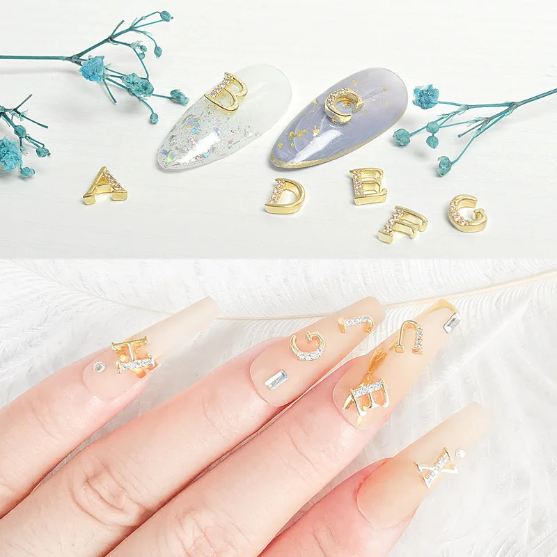

New 26 English Letters Zircon Nail Art Jewelry Decoration Metal Zircon Crystal Nail Accessories Professional Nail Art Supplies