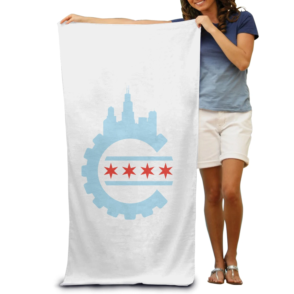 

Chicago Flag Highly Cotton Bath Face Absorbent Premium Quality Lightweight Superfine Fiber Adult Beach Towels