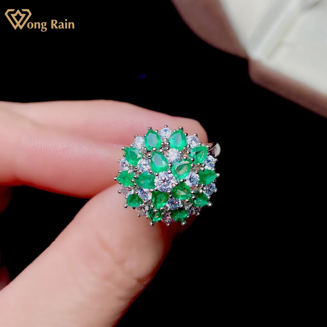

Wong Rain 925 Sterling Silver Pear Cut Natural Emerald Created Moissanite Wedding Party Bohemian Ring For Women Fine Jewelry