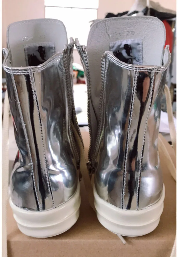 

Men Casual Silver Genuine Leather Martins Boots Male Women Couple Streetwear Fashion Hip Hop Cow Leather Motorcycle Boots Shoes