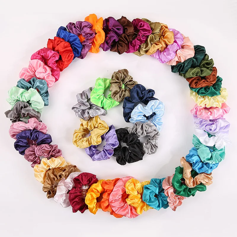 

40-color Pure Color Ponytail Hairband Accessories Satin Silk Hairband Women's Elastic Hairband Large Intestine Hairband