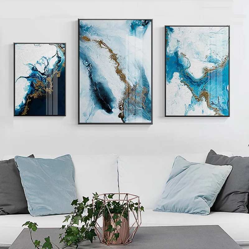 Северные синие и белые мраморные картины на холсте абстрактные постеры