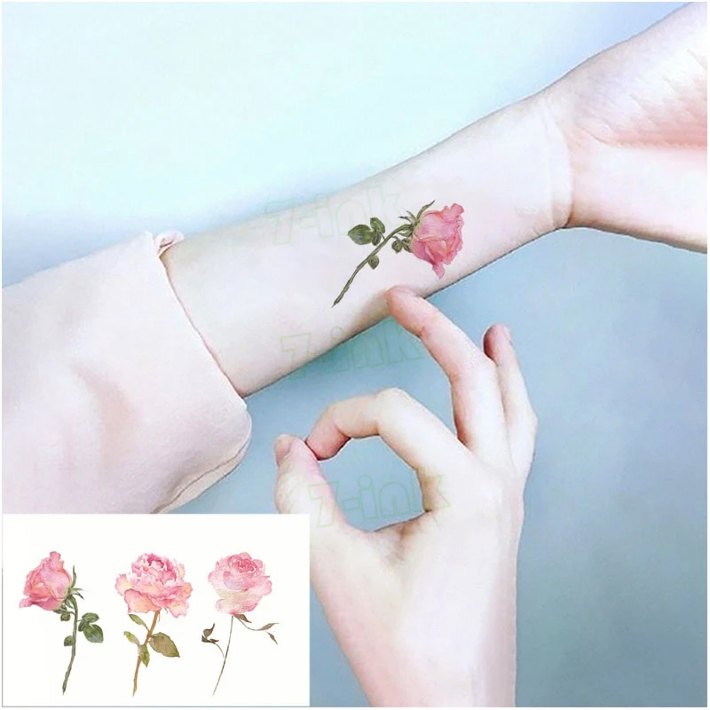 Водопереводная татуировка милая водоотталкивающая розовая Цветочная боди арт