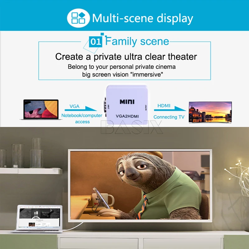 BKSCY VGA в HDMI конвертер Mini 1080P VGA2HDMI конвертер с аудио для ПК ноутбука к HDTV проектору