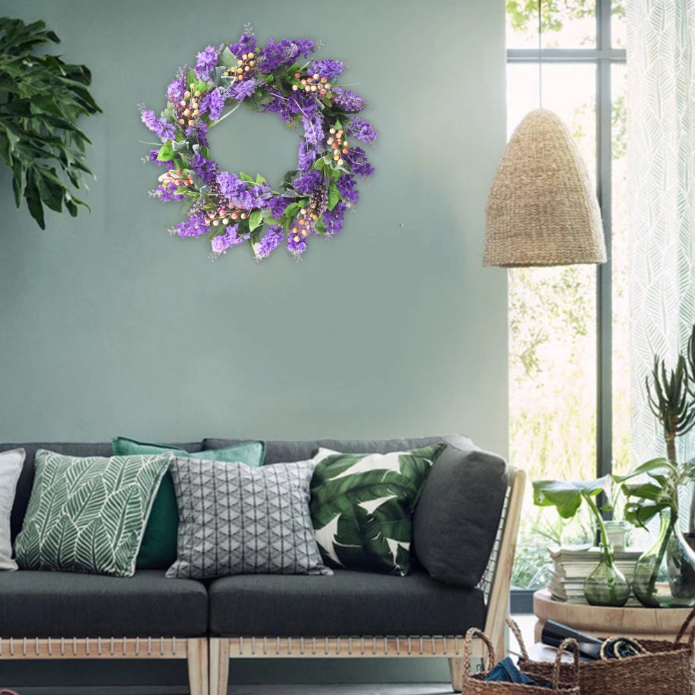

Lavender Berry Wreath Silk Flower Handmade Elegant Gift Round-shaped Wedding Party Decoration Simulation Garland