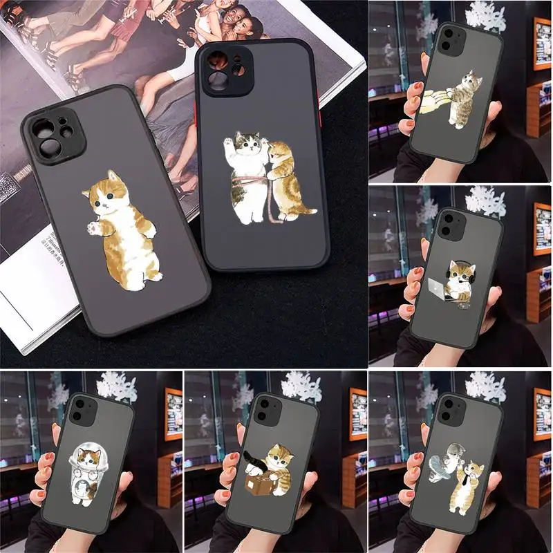 

Funny Cartoon Cat Phone Case For iPhone 13 12 11 Mini Pro XR XS Max 7 8 Plus X Matte transparent Back Cover