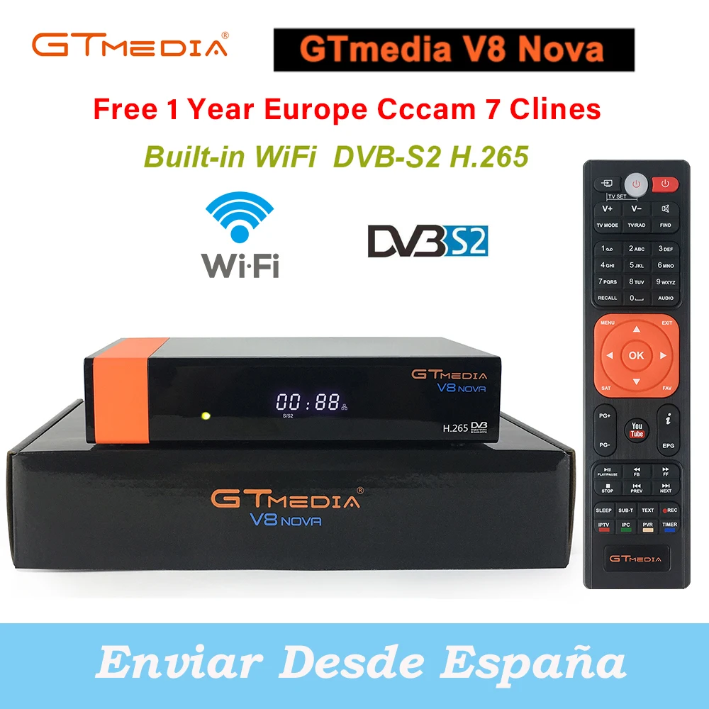 Gtmedia v8 nova DVB-S2 FTA спутниковый ТВ ресивер Freesat v8+ Европа Cccam 7 нажатий на 1 год cccam поддержка H.265 встроенный WiFi