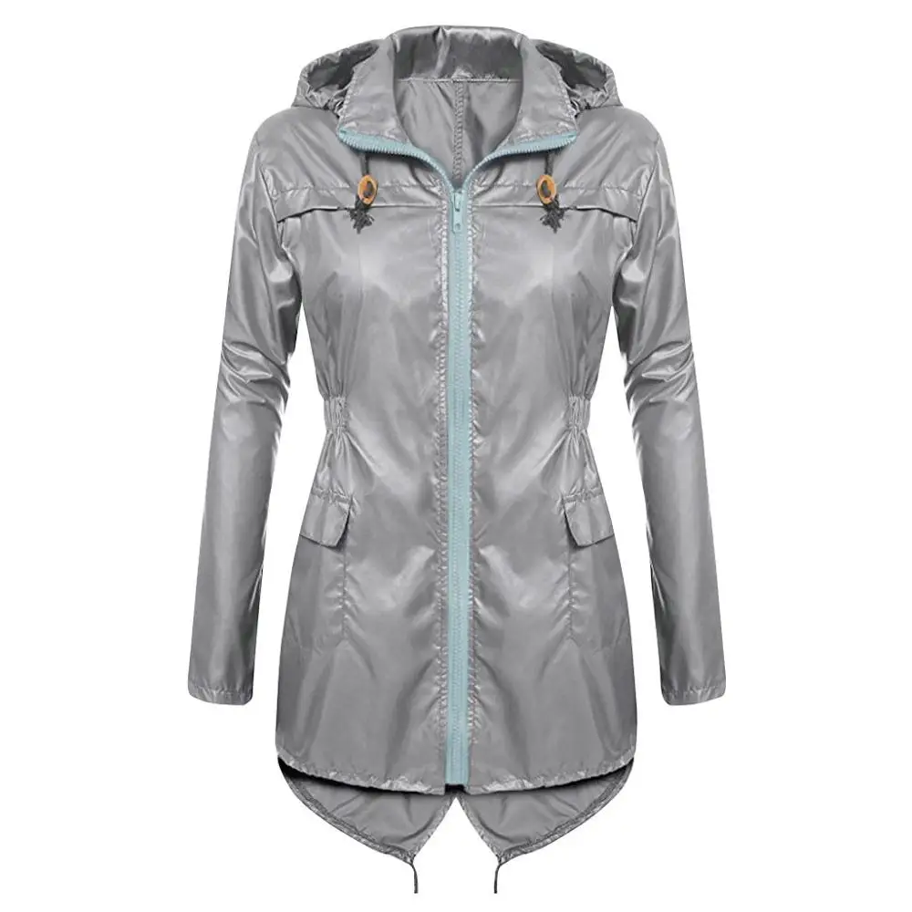 Plus Size Women's Lightweight Hooded Raincoat Waterproof Active Outdoor Rain Jackets Casual Solid Color Cycling Coat For