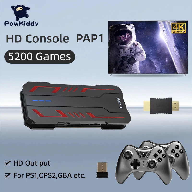 

POWKIDDY Super Console PAP1 Retro Video Game Console 4K HD TV Stick Output Game Consoles With 5200+ Video Games Support For PS1