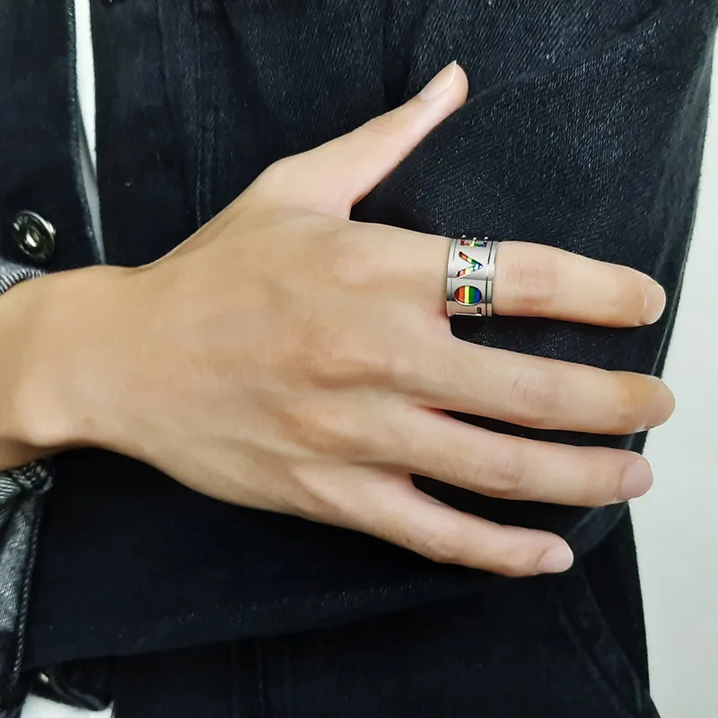 LETAPI Коренастый 11 мм Вертушка для мужчин кольцо эмаль радужные линии Finger Band