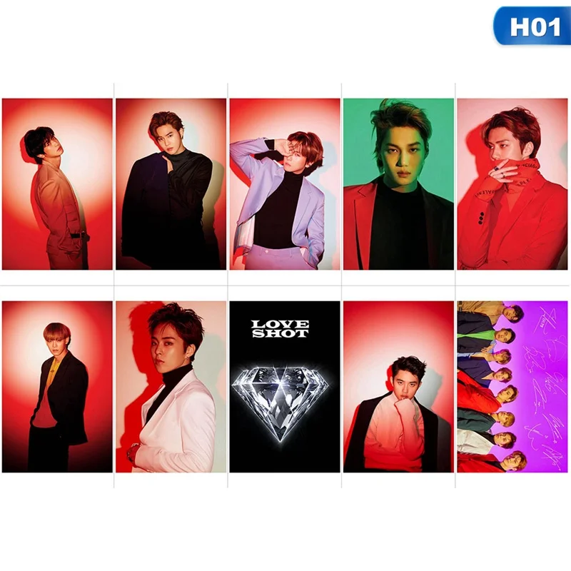 10 шт./компл. KPOP EXO 5-й альбом LOVE SHOT фотография карточка Хрустальная наклейка для