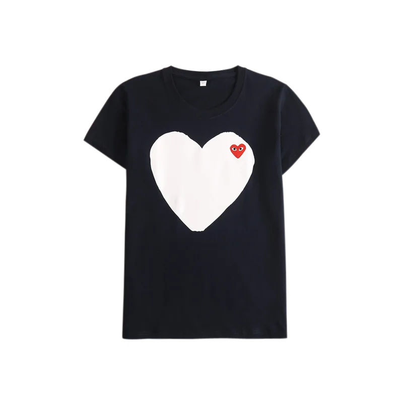 

Fashion Love Couple T-shirt White Pure cotton Short Sleeve Red Heart Short sleeve CDG Couple Wear