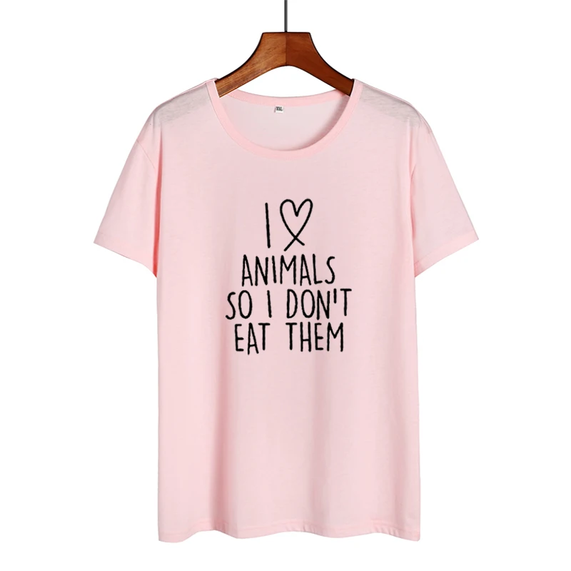 Футболка с надписью I Love animals So Don't Eat Them женские вегетарианские футболки в стиле