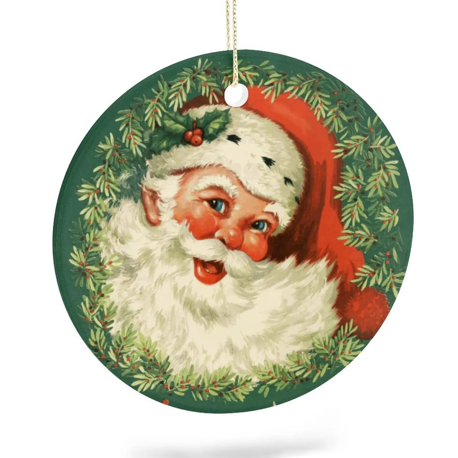

Vintage Jolly Santa Claus Ceramic Christmas Tree Pendant Ornaments XMAS New Year Gifts for Home Living Room Party Double-sided