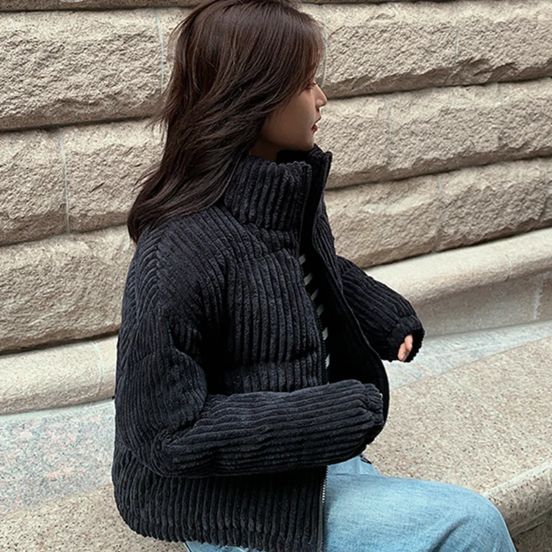 Winter Warm Corduroy Jacket Jacket Thickened Short Bread Jacket Parka Coat Stand Collar 2021 Korean Women Coats and Jackets
