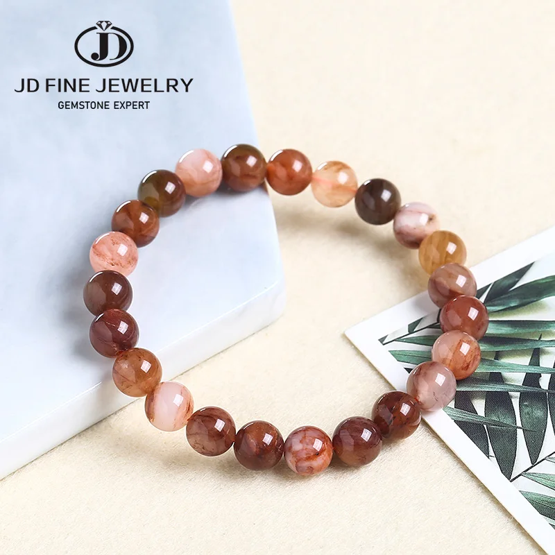 

JD Natural Red Grass Stone Beads Bracelet Smooth Round Simple Elastic Bracelet Accessories High Quality Jewelry Gift For Women