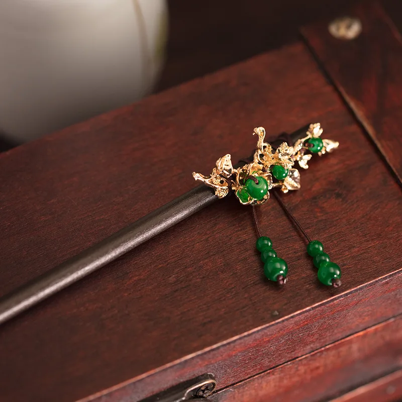 NiuShuya ручная работа китайский Винтажный Зеленый лист цветок заколка для волос