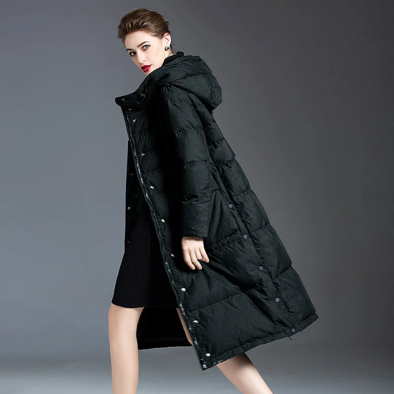Thickened Warm Hooded Women's Design 2021 Winter New Loose Long Sleeve Down Jacket Wide-waisted