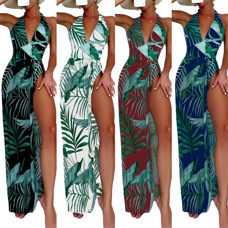 

Ladies Two-Piece Set Bodysuit Bikini Overskirt Set Sexy Summer Beach Lingerie Underwear Set Printed Bikini for Women