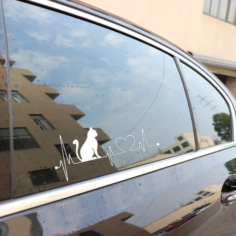 

Car Sticker Motorcycle Sticker Pet Cat Heartbeat Lifeline PVC Waterproof Sunscreen Creative Accessories Black/Silver 20* 8.9cm