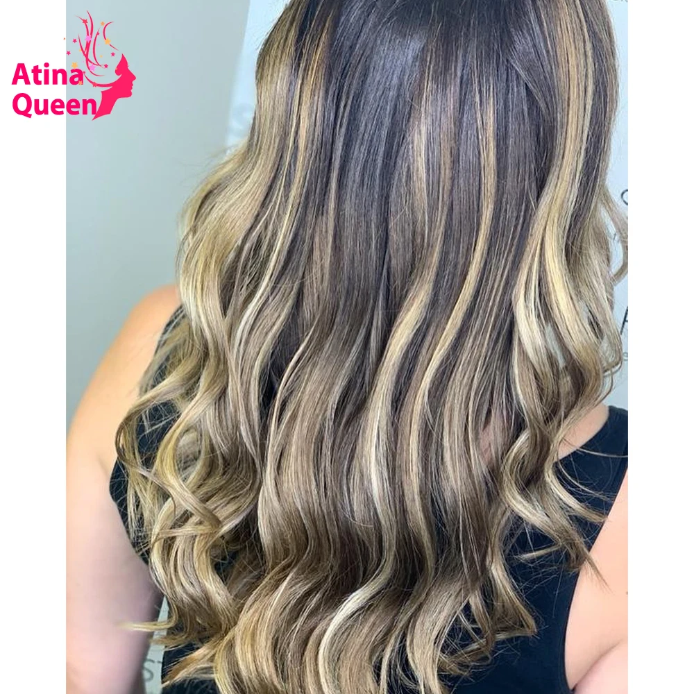 Balayage парик 13*6 кружевной передний предварительно выщипанный Омбре Remy глубокая