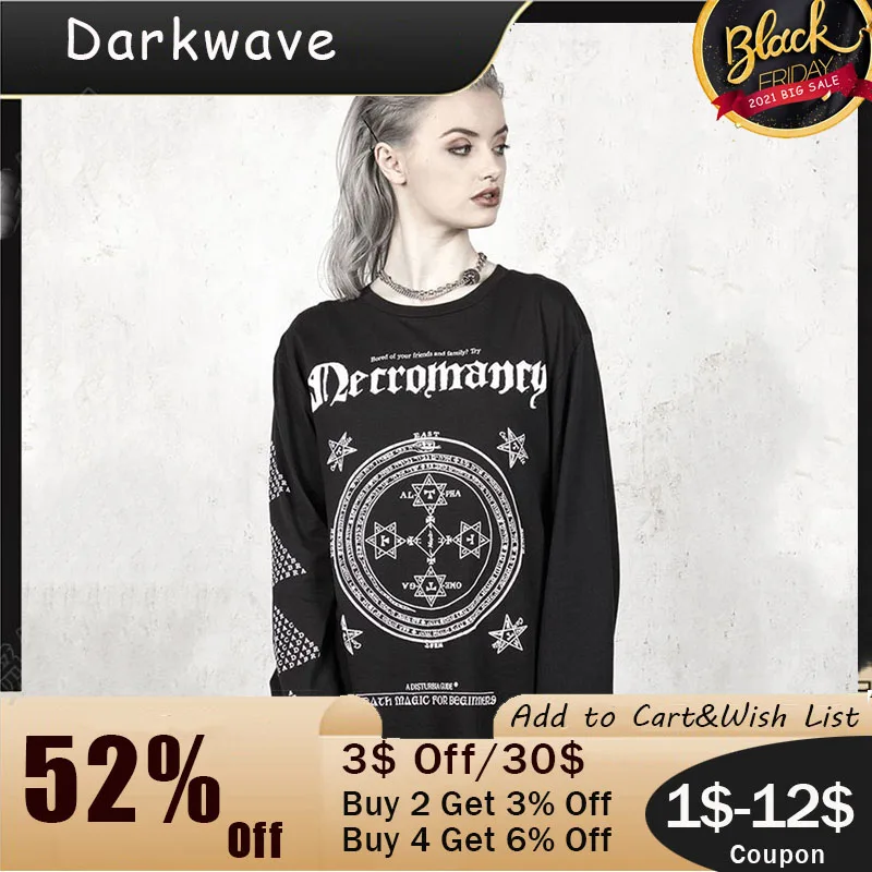 

Women's Autumn New T-shirt Casual Commuting Dark Goth Punk Trend Style Pentagram Letter Printing Round Neck Long-sleeved Top