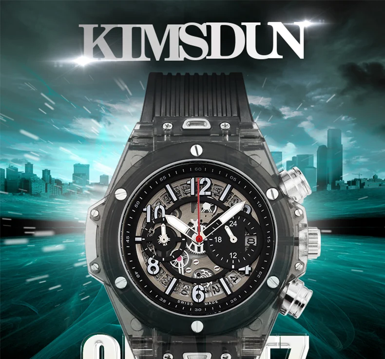 Новинка, мужские часы, Топ бренд, Роскошные Кварцевые часы, KIMSDUN, мужские, с резиновым ремешком, военные, водонепроницаемые, спортивные наручные часы, Relogio Masculino