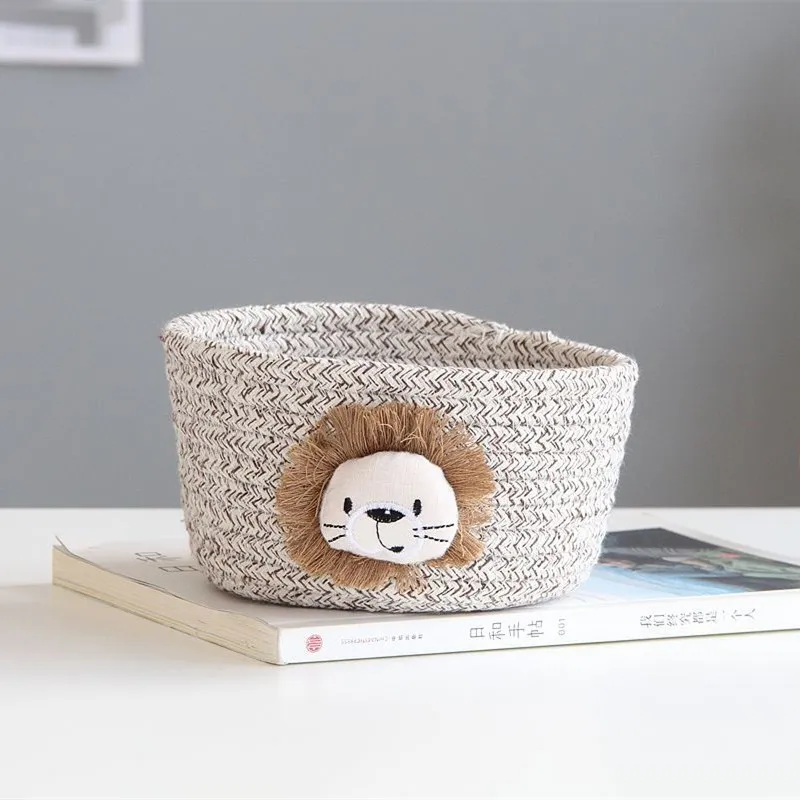 Brown Lion Мультяшные животные хлопковая веревка корзина для хранения тканая настольная коробка для хранения мелочей детские игрушки Органайзер грязная одежда корзины для белья - Цвет: Brown Lion