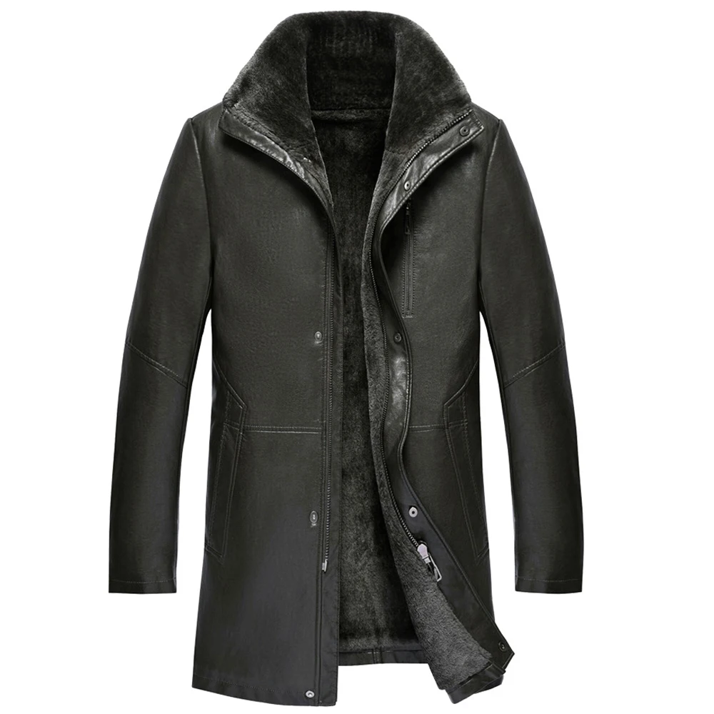 

Winter Faux Sheepleather Fur Coat Men Fur Leather Jackets With Wool Thick Warm Outerwear Business Mens Wool Greatcoats