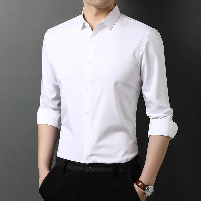 

2021 new spring and autumn lapel shirt fashion men pure color business long-sleeved shirts A62219-021